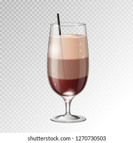 Realistic cocktail irish coffee glass vector illustration on transparent background
