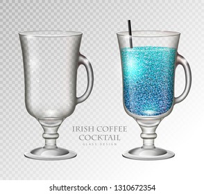 Realistic cocktail irish coffee vector illustration on transparent background. Full and empty glass