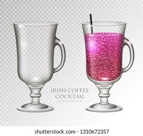 Realistic cocktail irish coffee vector illustration on transparent background. Full and empty glass
