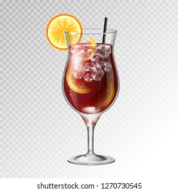 Realistic cocktail long island ice tea glass vector illustration on transparent background