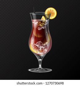 Realistic cocktail long island ice tea glass vector illustration on transparent background