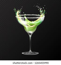 Realistic cocktail margarita glass vector illustration on transparent background