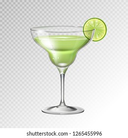 Realistic cocktail margarita glass vector illustration on transparent background