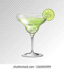 Realistic cocktail margarita glass vector illustration on transparent background