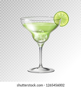 Realistic cocktail margarita glass vector illustration on transparent background