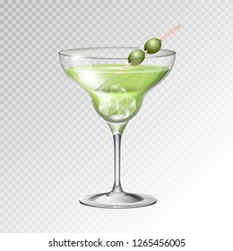 Realistic cocktail margarita glass vector illustration on transparent background