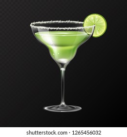 Realistic cocktail margarita glass vector illustration on transparent background