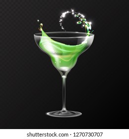 Realistic cocktail margarita glass vector illustration on transparent background