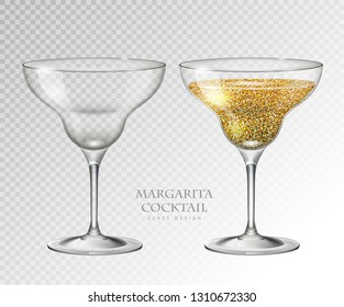 Realistic cocktail margarita vector illustration on transparent background. Full and empty glass