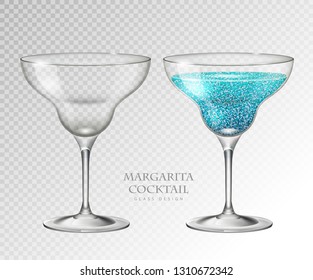 Realistic cocktail margarita vector illustration on transparent background. Full and empty glass