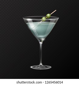 Realistic cocktail martini glass vector illustration on transparent background