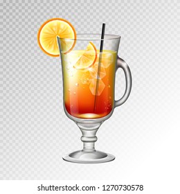 Realistic cocktail tequila sunrise glass vector illustration on transparent background