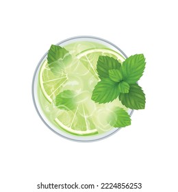 Realistic cocktail top view composition isolated image of sipper cocktail topping from above vector illustration