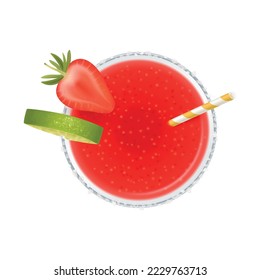 Realistic cocktail top view composition isolated image of sipper cocktail topping from above vector illustration