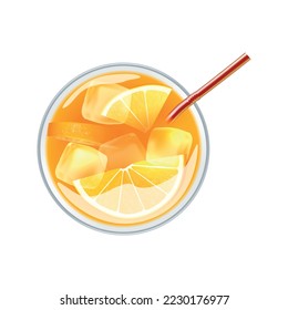 Realistic cocktail top view composition isolated image of sipper cocktail topping from above vector illustration