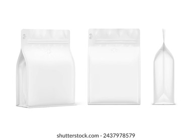 Realistic coffee bag mockup isolated on white background. Front and half side views. The set helps to present coffee. Can be use for your design, advertising, promo and etc. EPS10.