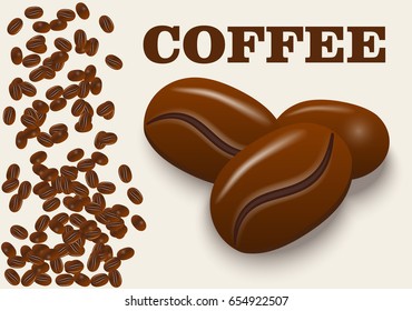 Realistic coffee beans isolated on background. Vector illustration.