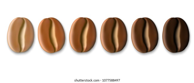  Realistic Coffee Beans On Various Stages Of Roasting