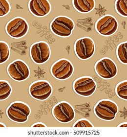 Realistic Coffee Beans And Sketch Kalligraphy Seamless Background