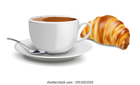 Desayuno de café realista con croissant vectorial ilustración