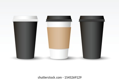 Realistic coffee cappuccino take away cup or to go cup Set,Vector