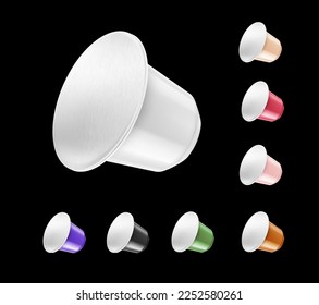 Realistic coffee capsules set. Vector illustration on white background. Easy to use for presentation your product, idea, design. EPS10.	