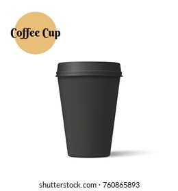 Realistic coffee cup isolated on a white background. Black paper cup mockup. Vector illustration
