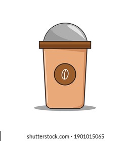Realistisches Kaffeetassen-Layout mit braunem Deckel und Becherhalter. Vorderer Look. Einzeln auf weißem Hintergrund. Vektorgrafik