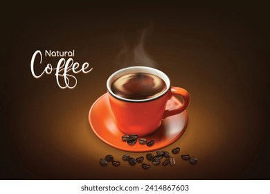 Realistic coffee cup with roasted bean vector illustration