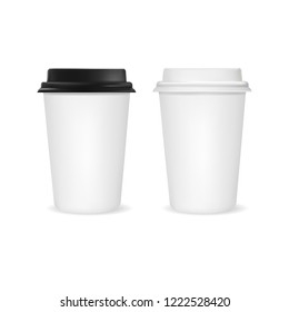 Realistic coffee cup set isolated on white background. Vector Mockup.