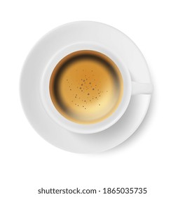 Taza de café realista arriba aislada de fondo blanco