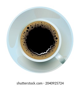 Realistic coffee cup top view on white background - Vector illustration