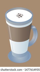 Realistic coffee cup vector illustration on brown background.