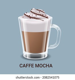 Realistic Coffee In Glass Cup Hot Caffe Mocha Drink