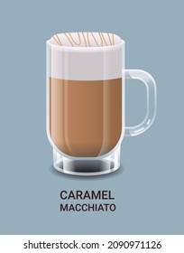 realistic coffee in glass cup hot caramel macchiato drink
