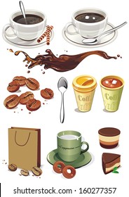 Iconos de café realistas. Ilustración del vector