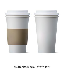 Realistic coffee paper cup with blank space and brown cover paper