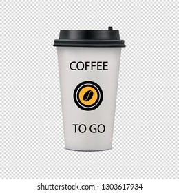 Realistic Coffee Paper Cup With Lid And Logo - Vector Illustration - Isolated On Transparent Background