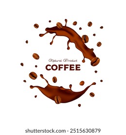 Realistic coffee splash and beans. Coffee banner. Coffee day