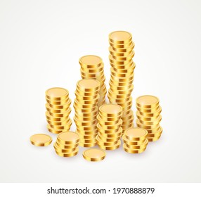 Realistic coins stack on white background vector illustration cartoon flat design