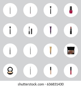 Realistic Collagen Tube, Beauty Accessory, Eye Paintbrush And Other Vector Elements. Set Of Cosmetics Realistic Symbols Also Includes Cream, Lipstick, Eyelashes Objects.