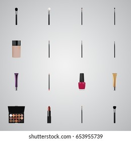 Realistic Collagen Tube, Fashion Equipment, Brow Makeup Tool And Other Vector Elements. Set Of Maquillage Realistic Symbols Also Includes Cream, Eyeshadow, Collagen Objects.