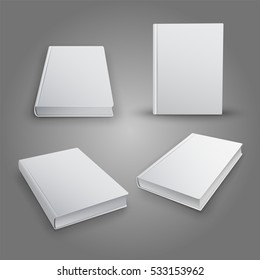 Realistic collection of 3d books with white cover. Mock Up of books. Vector illustration