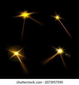 Realistic collection of bright light effects, sparkling stars on a transparent background. Vector