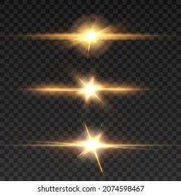 Realistic collection of bright light effects, sparkling stars on a transparent background. Vector