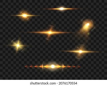  Realistic collection of bright light effects, sparkling stars on a transparent background. Vector