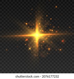 Realistic collection of bright light effects, sparkling stars on transparent background for vector illustrations.