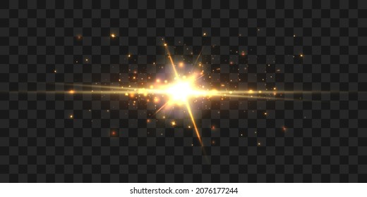 Realistische Kollektion heller Lichteffekte, funkelnde Sterne auf transparentem Hintergrund für Vektorgrafiken.