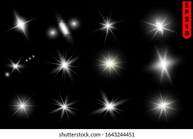 Realistic collection of lens elements. Light effect design. Vector illustration