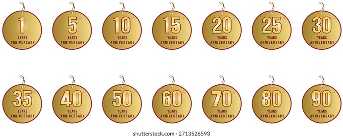 Colección realista de insignias y rótulos de aniversario de varios años. Medallas de aniversario realistas. Medallas de aniversario para el árbol de Navidad. Ilustración vectorial